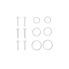 Multi-Pack CZ Silvertone Titanium Nose Pins and Hoop Nose Rings 12 Pack - 18 Gauge at Spencer's