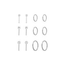 Multi-Pack CZ Silvertone Titanium Nose Pins and Hoop Nose Rings 12 Pack - 18 Gauge at Spencer's