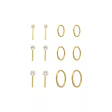 Multi-Pack Goldtone Titanium CZ Nose Pins and Hoops 12 Pack - 18 Gauge at Spencer's
