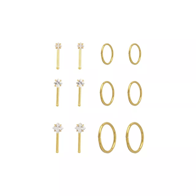 Multi-Pack Goldtone Titanium CZ Nose Pins and Hoops 12 Pack - 18 Gauge at Spencer's