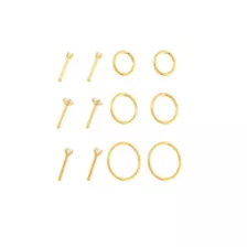 Multi-Pack Goldtone Titanium CZ Nose Pins and Hoops 12 Pack - 18 Gauge at Spencer's