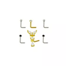 Multi-Pack Silvertone and Goldtone CZ Butterfly Dangle L-Bend Nose Pins 6 Pack - 18 Gauge at Spencer's