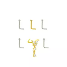 Multi-Pack Silvertone and Goldtone CZ Butterfly Dangle L-Bend Nose Pins 6 Pack - 18 Gauge at Spencer's