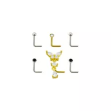 Multi-Pack Basic and CZ Butterfly Dangle L-Bend Nose Pins 6 Pack - 22 Gauge at Spencer's