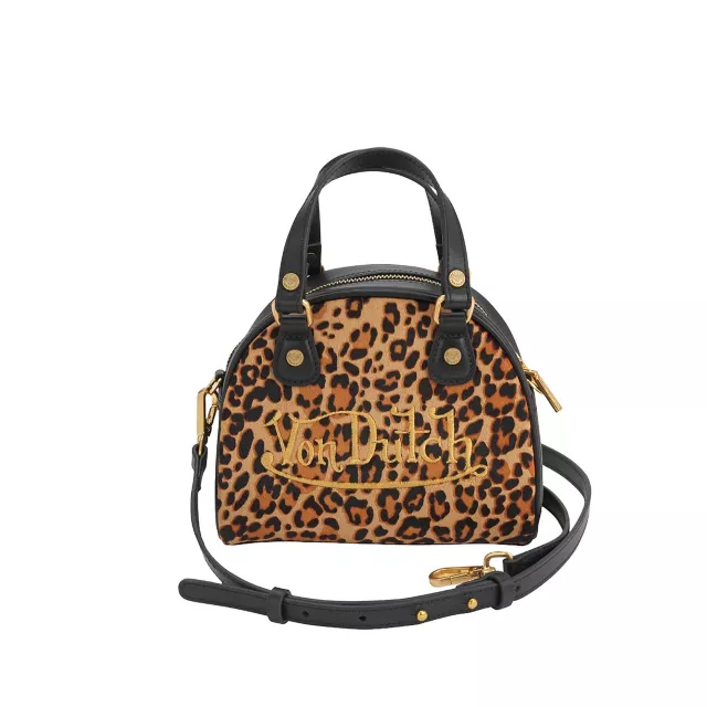 Leopard Vegan Pony Hair Mini Bowling Bag - Von Dutch