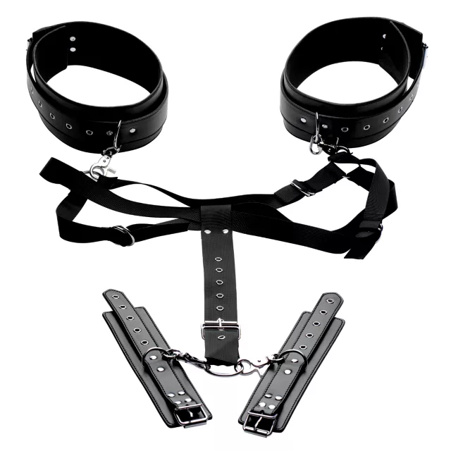 Acquire Easy-Access Thigh Harness with Wrist Cuffs - Master Series at Spencer's