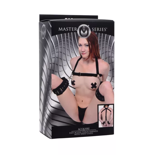 Acquire Easy-Access Thigh Harness with Wrist Cuffs - Master Series at Spencer's