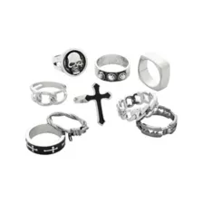 Multi-Pack Cross and Skull Rings - 9 Pack at Spencer's