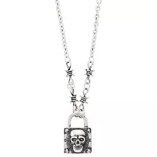 Barbed Wire Skull Lock Pendant Necklace at Spencer's