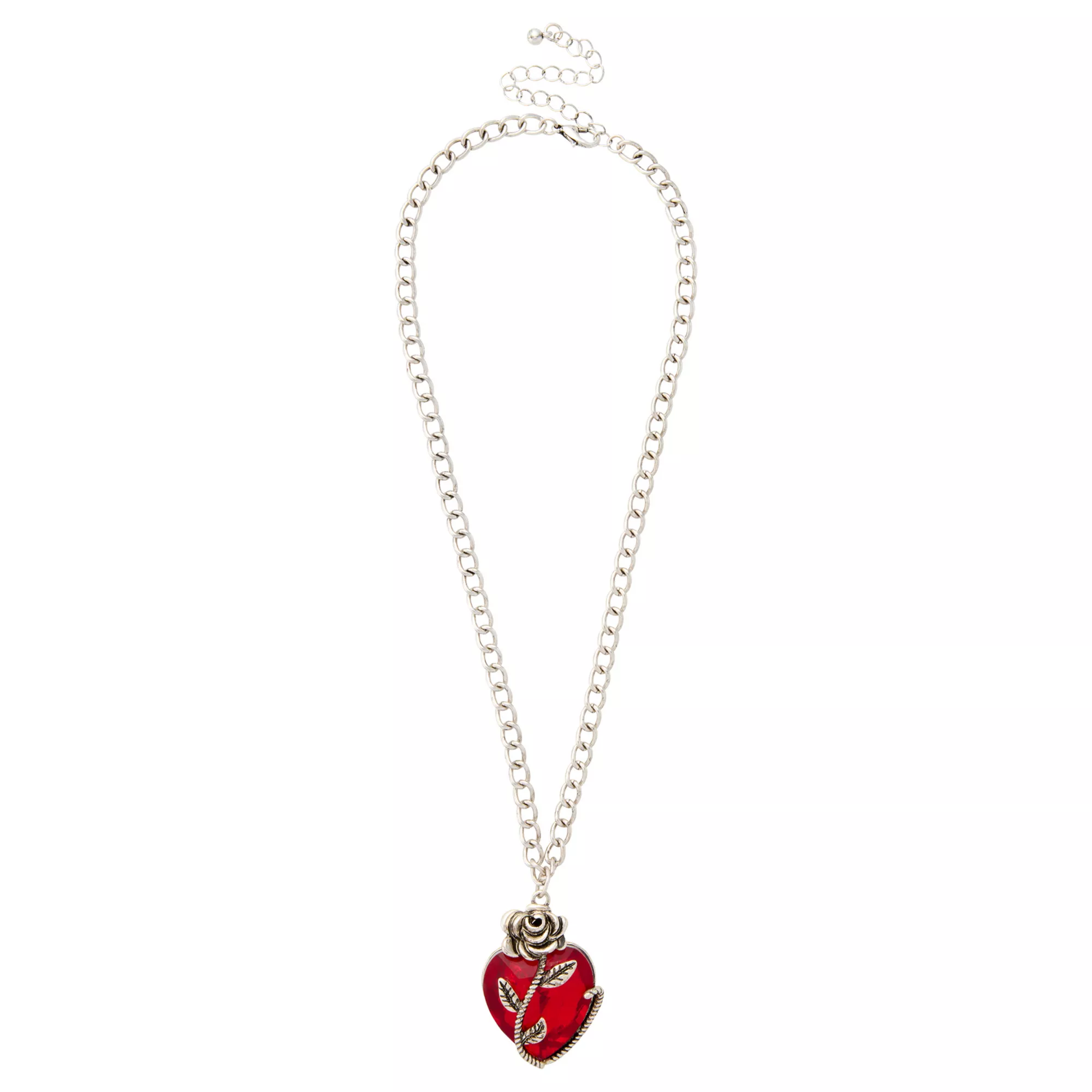 Red Heart and Rose Pendant Necklace at Spencer's