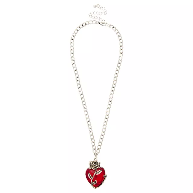 Red Heart and Rose Pendant Necklace at Spencer's