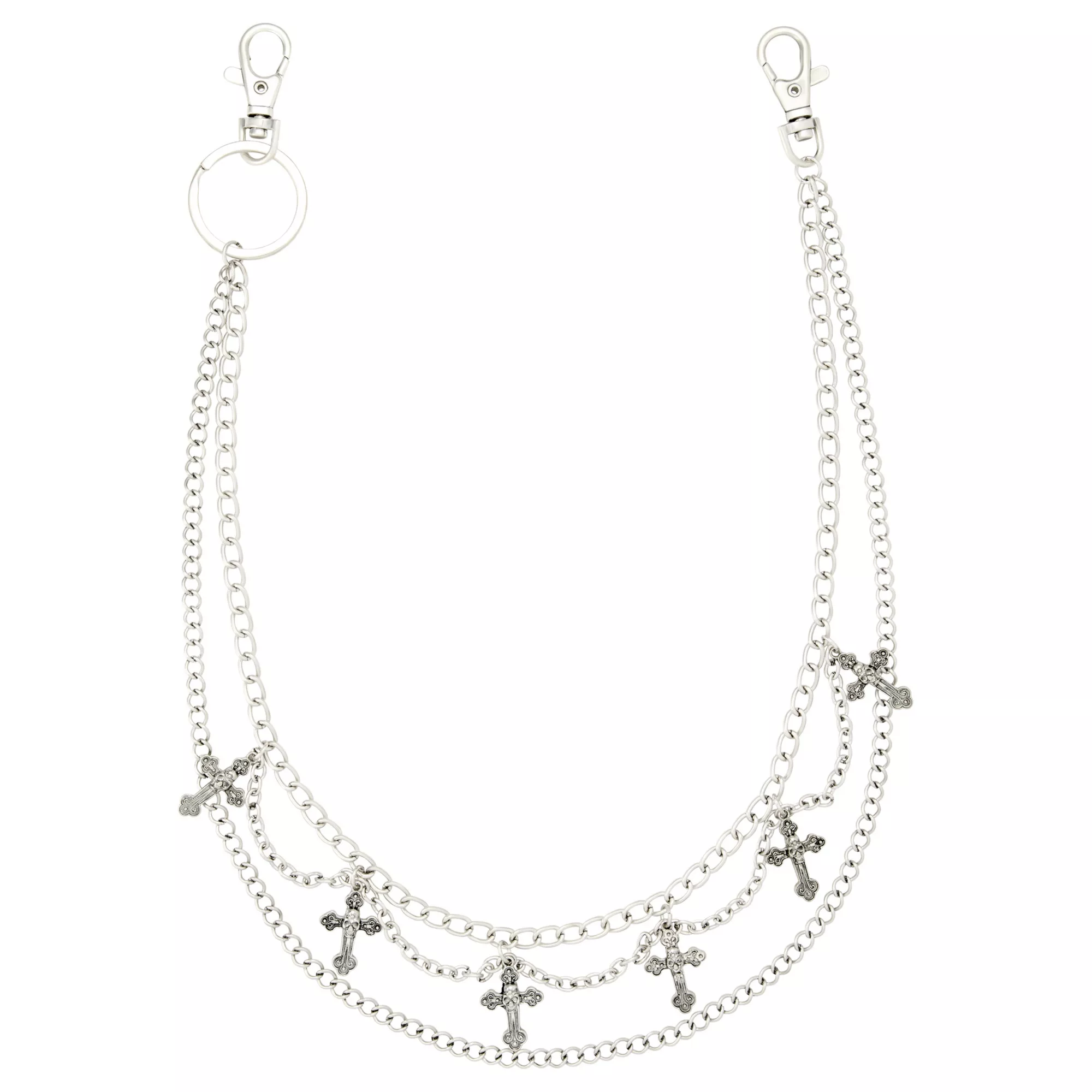 Cross Dangle 2-Row Silver-Tone Wallet Chain