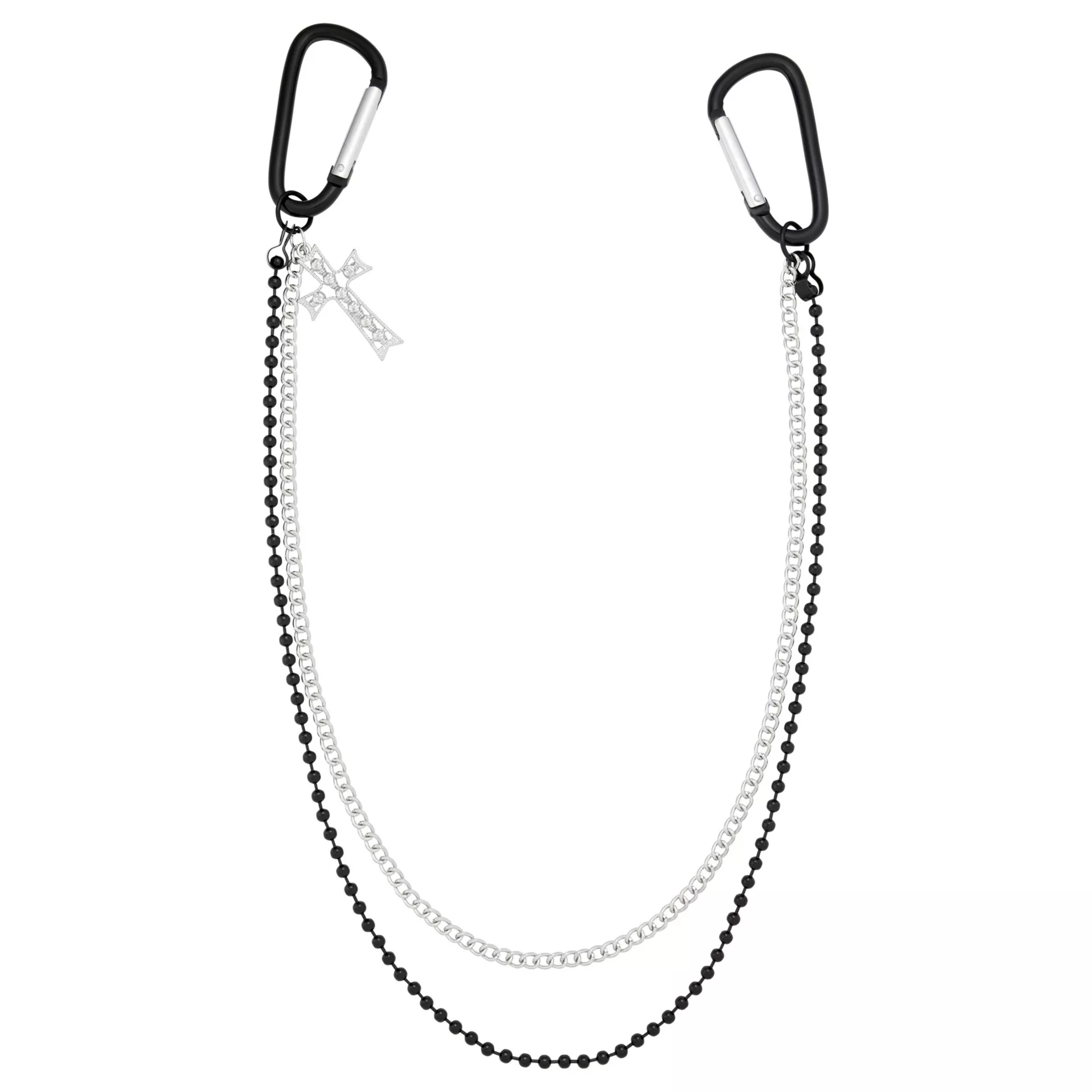 2 Row Black and Silver-Tone Carabiner Cross Wallet Chain at Spencer's