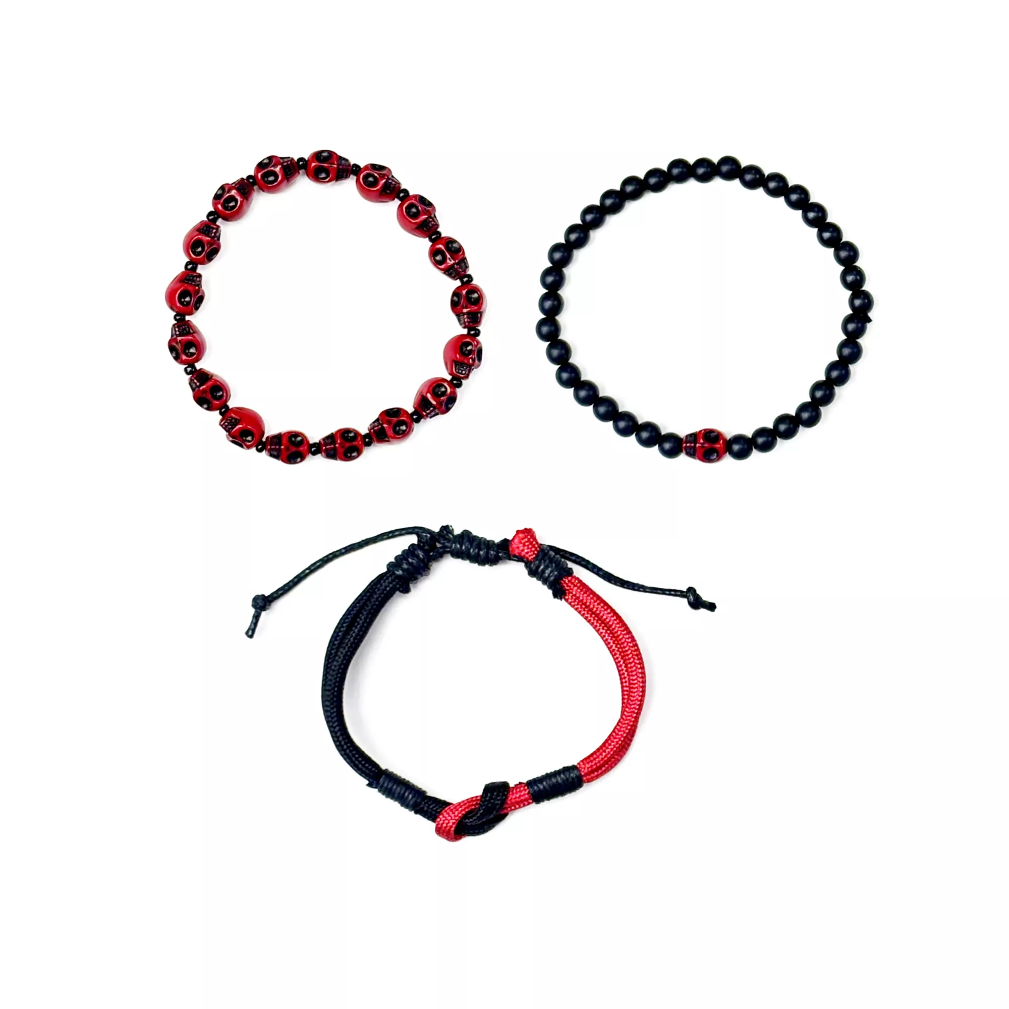 Multi-Pack Black and Red Skull Bracelets - 4 Pack at Spencer's