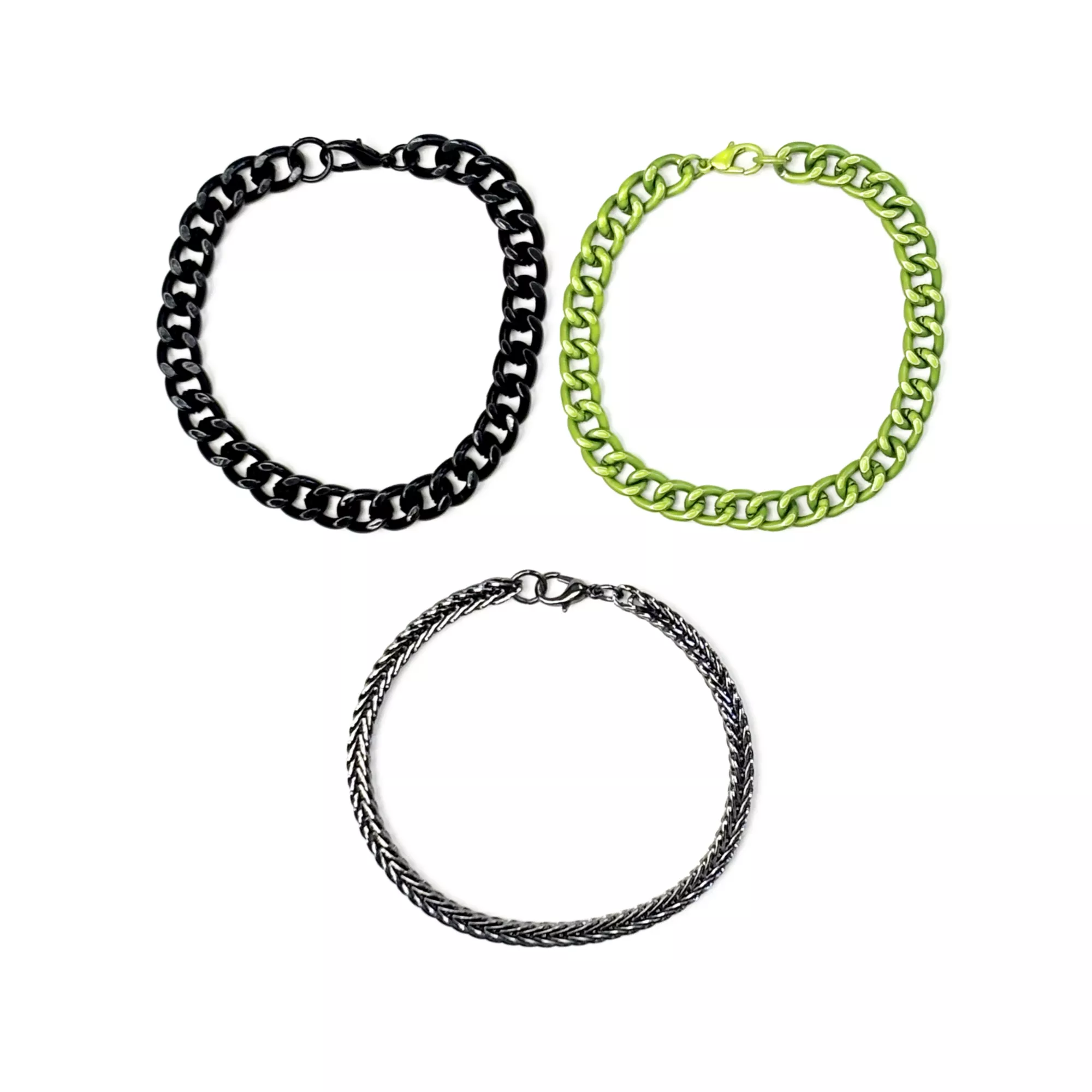 Multi-Pack Black and Green Curb Chain Bracelets - 3 Pack at Spencer's