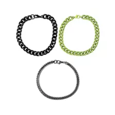 Multi-Pack Black and Green Curb Chain Bracelets - 3 Pack at Spencer's
