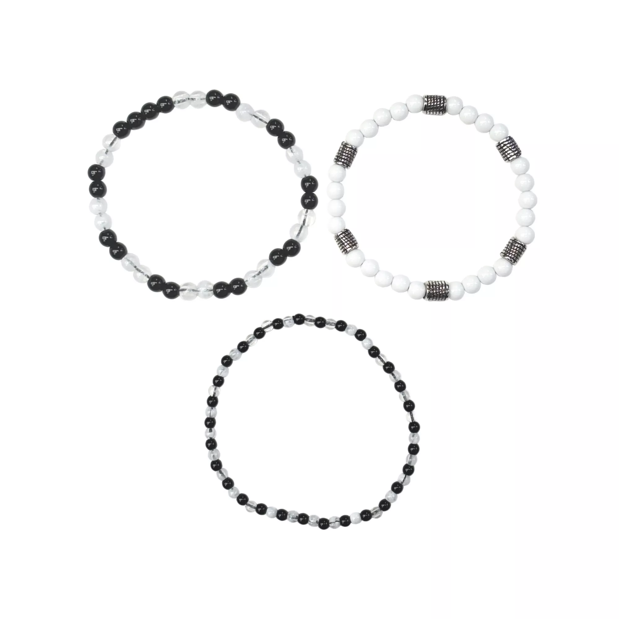 Multi-Pack Black and White Beaded Bracelets - 3 Pack