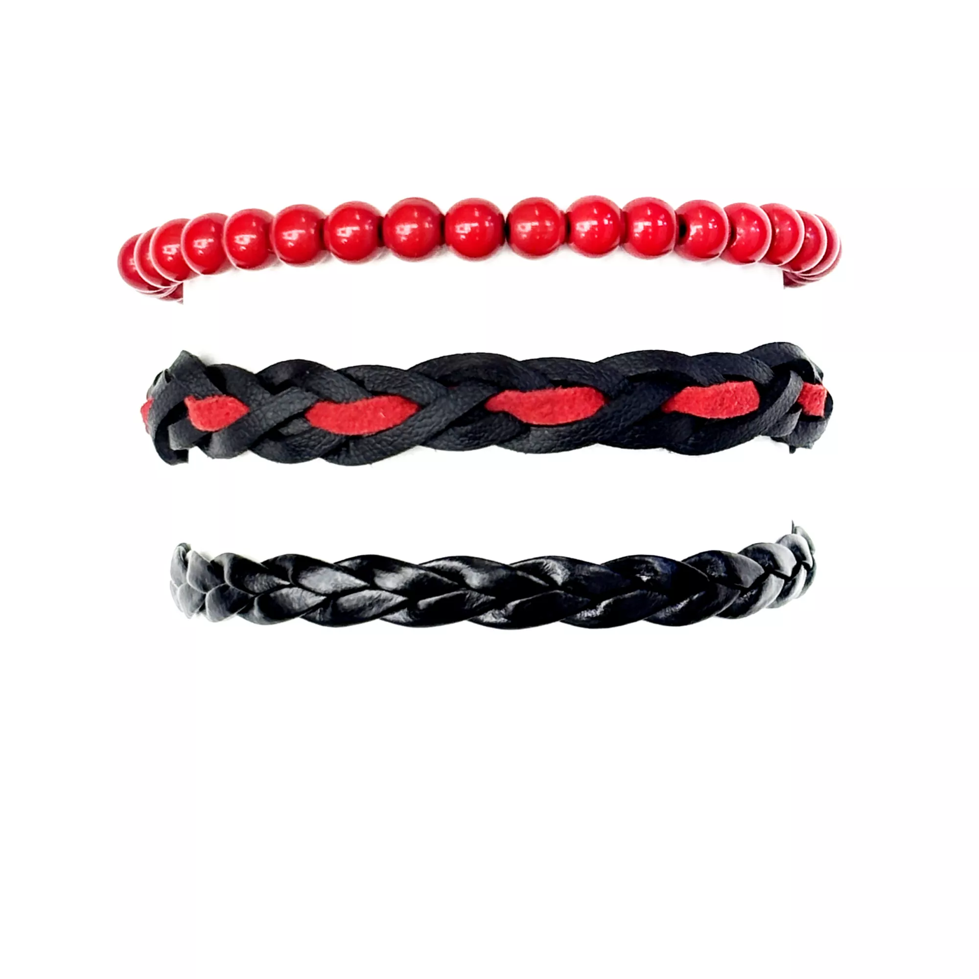 Multi-Pack Red and Black Woven and Beaded Bracelets - 3 Pack at Spencer's