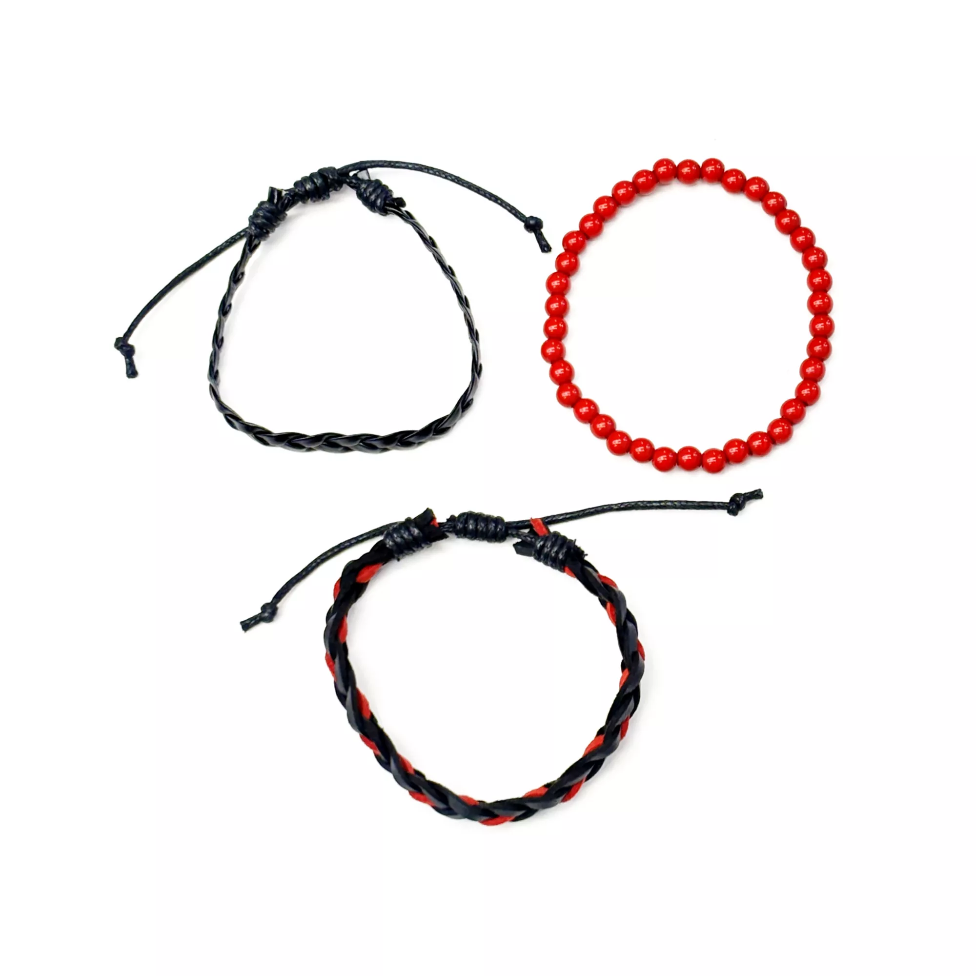 Multi-Pack Red and Black Woven and Beaded Bracelets - 3 Pack at Spencer's