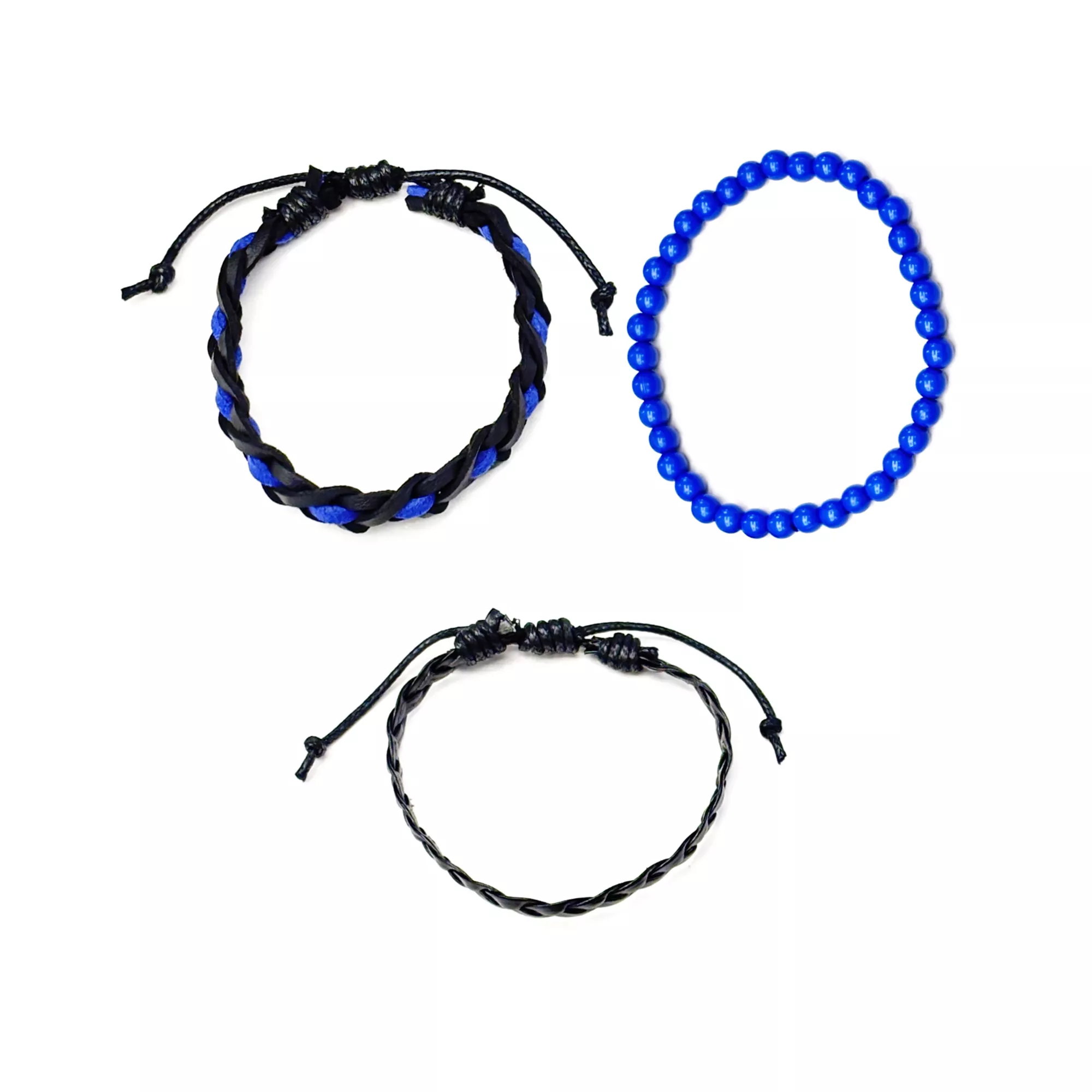 Multi-Pack Black and Blue Woven and Beaded Bracelets - 3 Pack at Spencer's