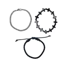Multi-Pack Black Cross Beaded and Chain Bracelets - 3 Pack at Spencer's