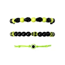 Multi-Pack Black and Neon Green Skull Cord and Beaded Bracelets - 3 Pack at Spencer's