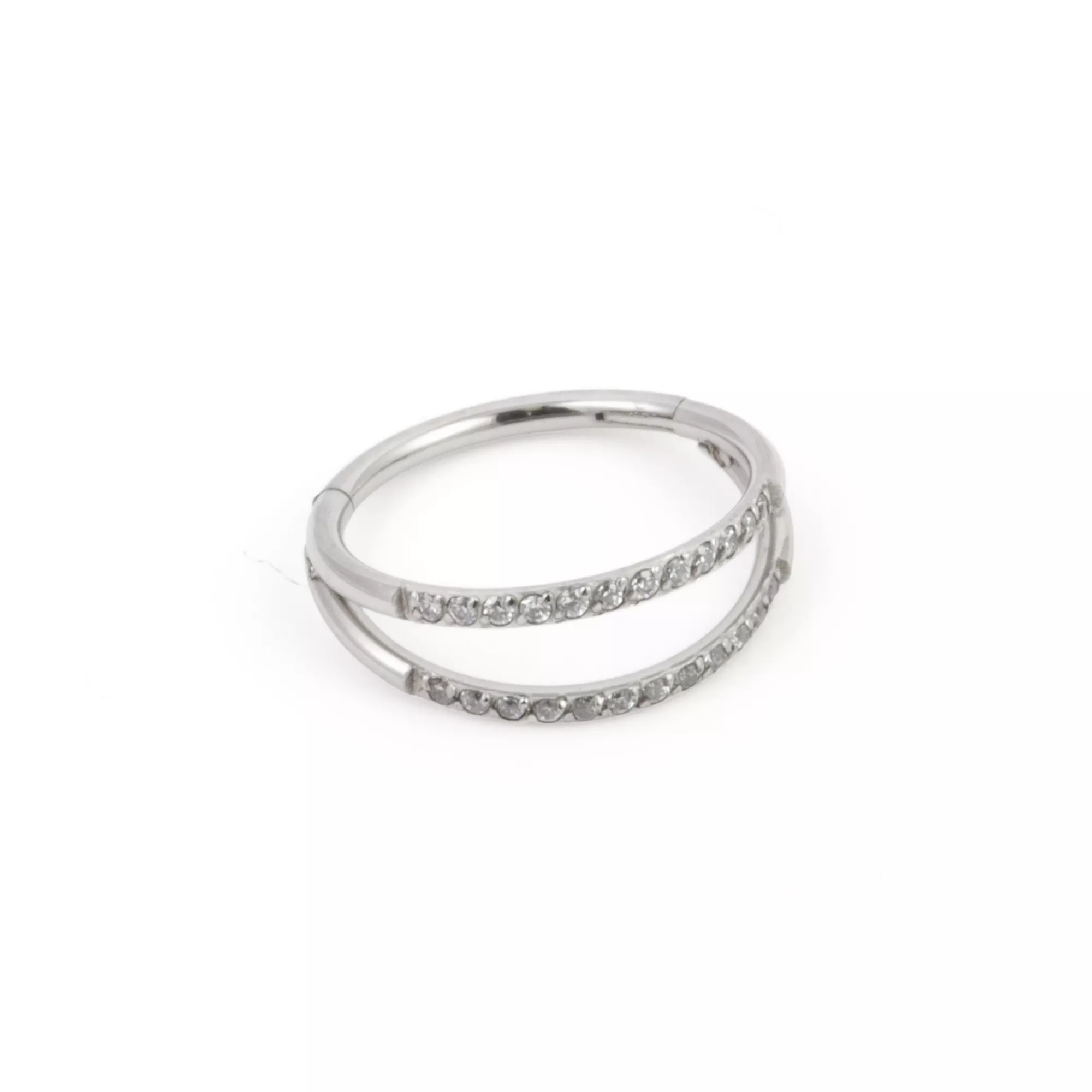 CZ Silver Double Row Hinged Nose Hoop - 20 Gauge