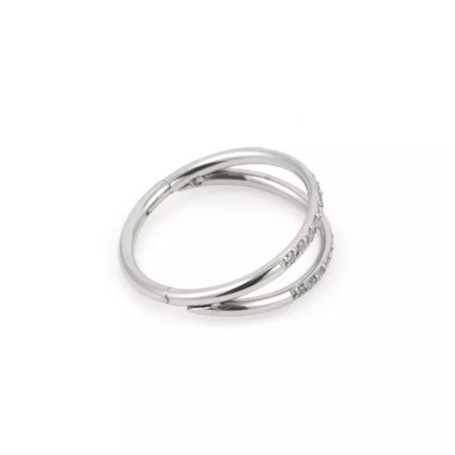 CZ Silver Double Row Hinged Nose Hoop - 20 Gauge