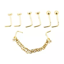 Multi-Pack Goldtone CZ Chain L-Bend Nose Pins 4 Pair - 20 Gauge at Spencer's