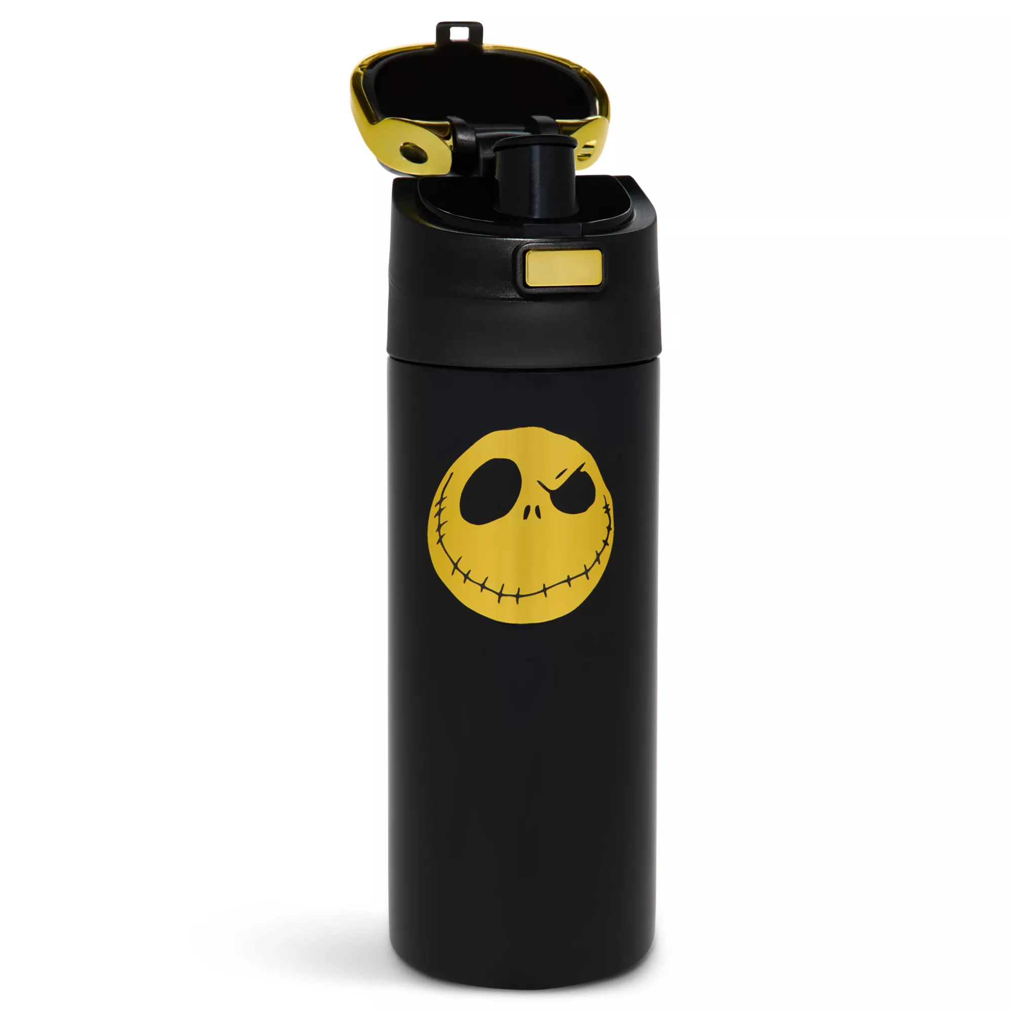 Jack Skellington Black and Yellow Flip Top Water Bottle 24 oz. - The Nightmare Before Christmas at Spencer's