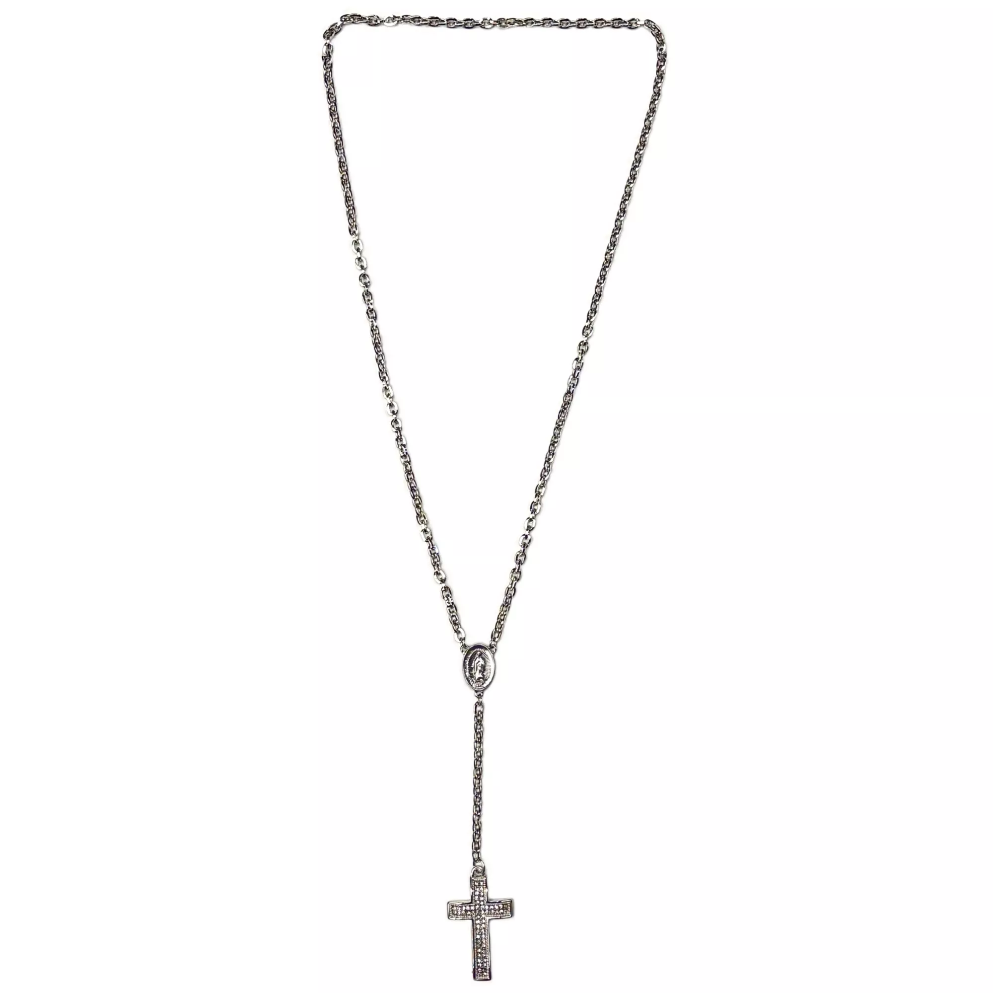 Silvertone Chain Rosary Necklace