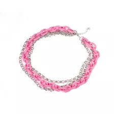 Pink 3 Row Chunky Chain Necklace at Spencer's