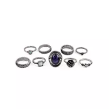 Multi-Pack Stone Rose Moon Rings - 9 Pack at Spencer's