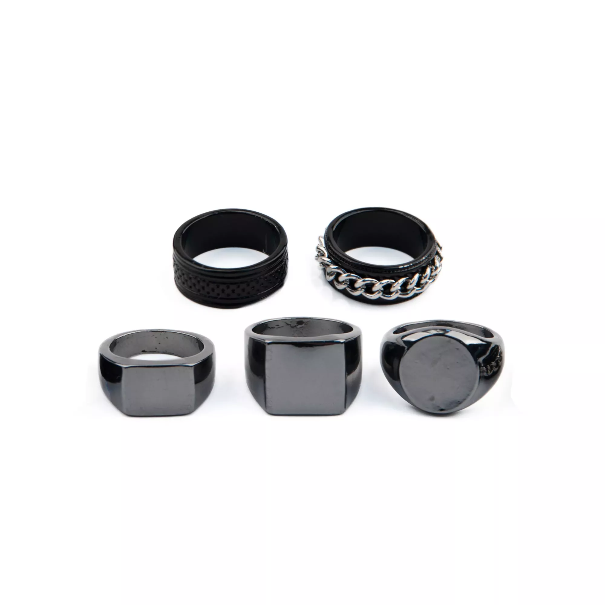 Multi-Pack Black Chain Signet Rings - 5 Pack