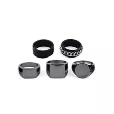 Multi-Pack Black Chain Signet Rings - 5 Pack at Spencer's