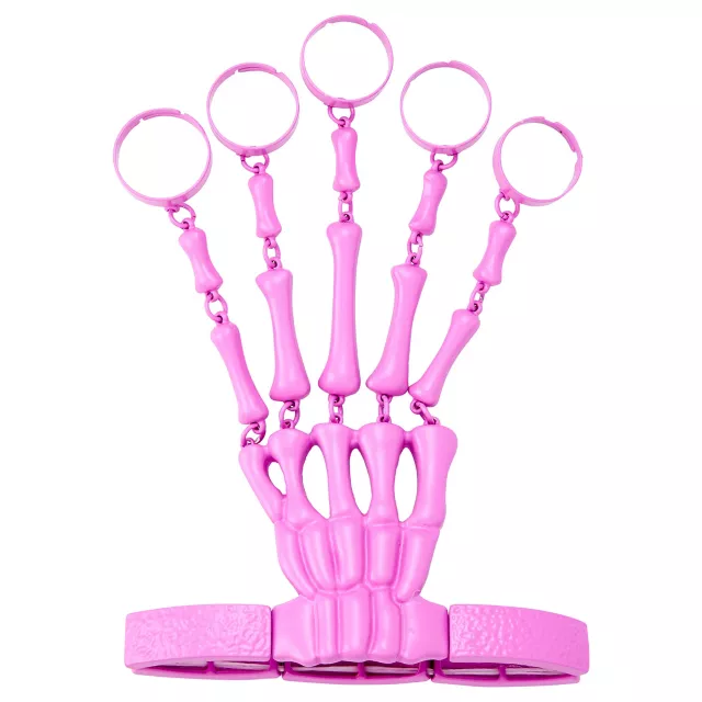Pink Skeleton Five Finger Attached Ring Chain Bracelet at Spencer's