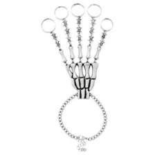 Barbed Wire Skeleton Hand Five Finger Attached Ring Chain Bracelet at Spencer's