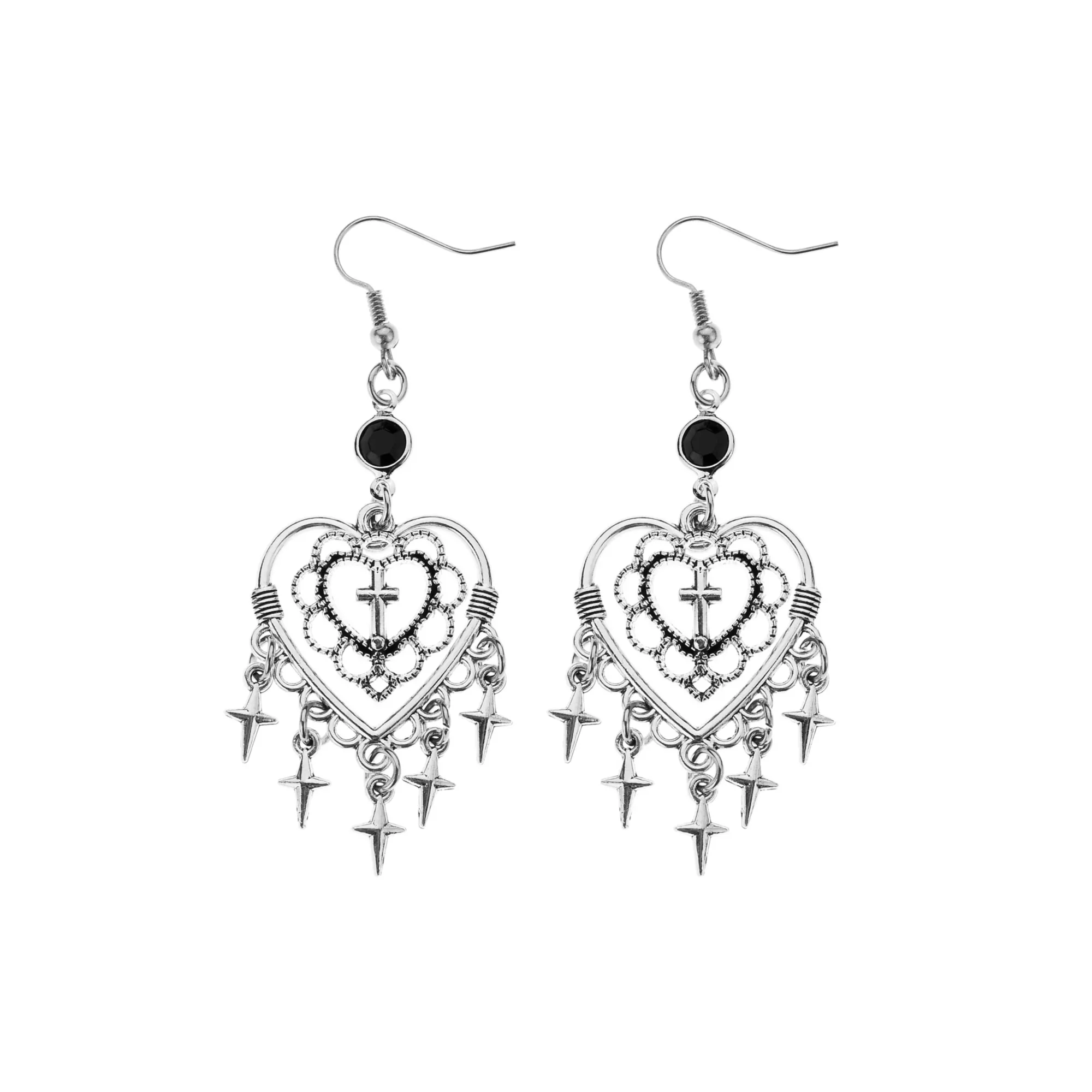 Cross Heart Dangle Earrings