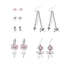 Multi-Pack Pink Bow and Star Earrings - 6 Pair at Spencer's