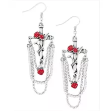 Red Rose Sword Chain Dangle Earrings at Spencer's