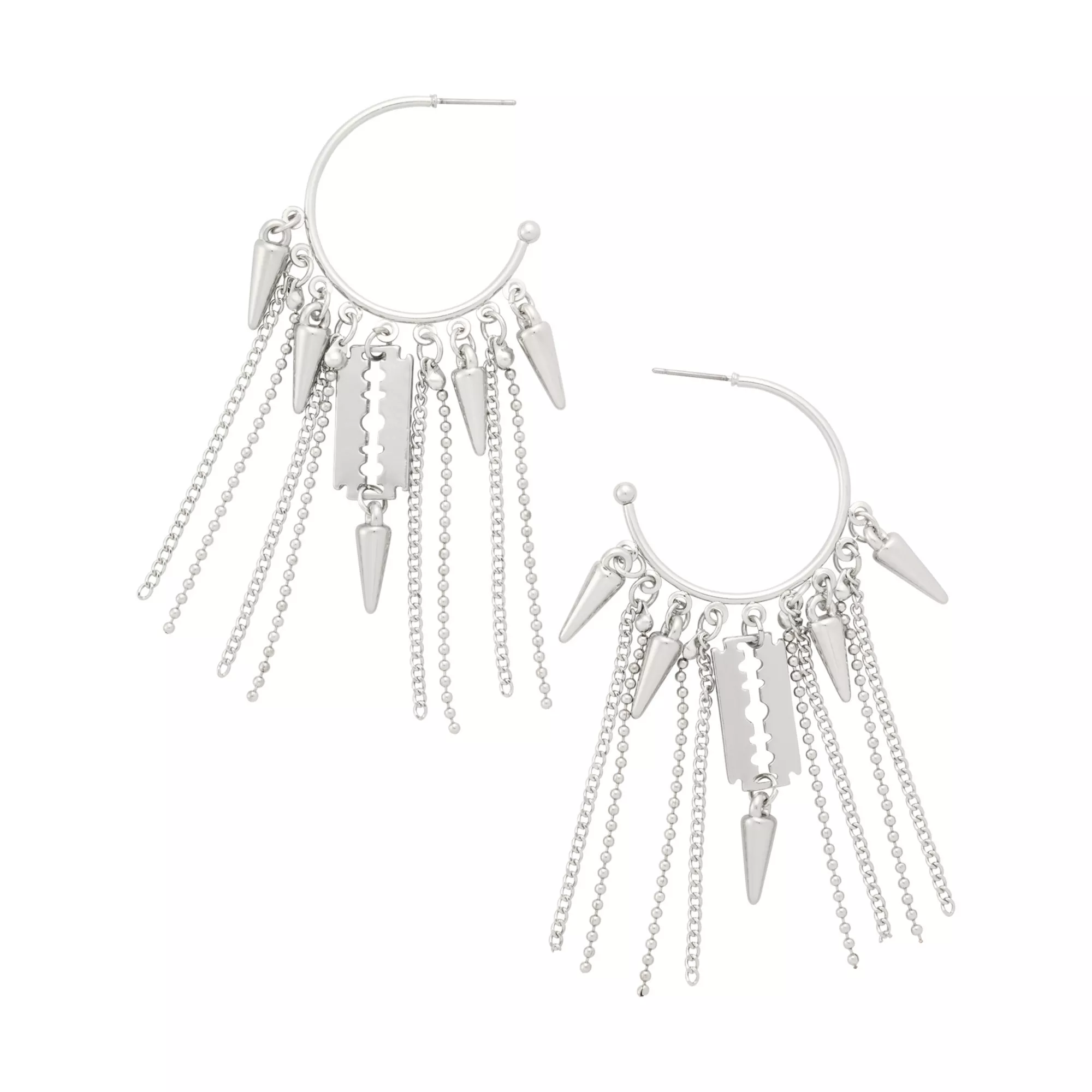 Razor Blade Spike Chain Silver-Tone Hoop Earrings at Spencer's