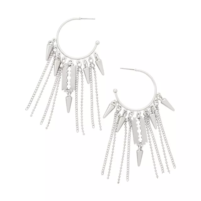 Razor Blade Spike Chain Silver-Tone Hoop Earrings at Spencer's