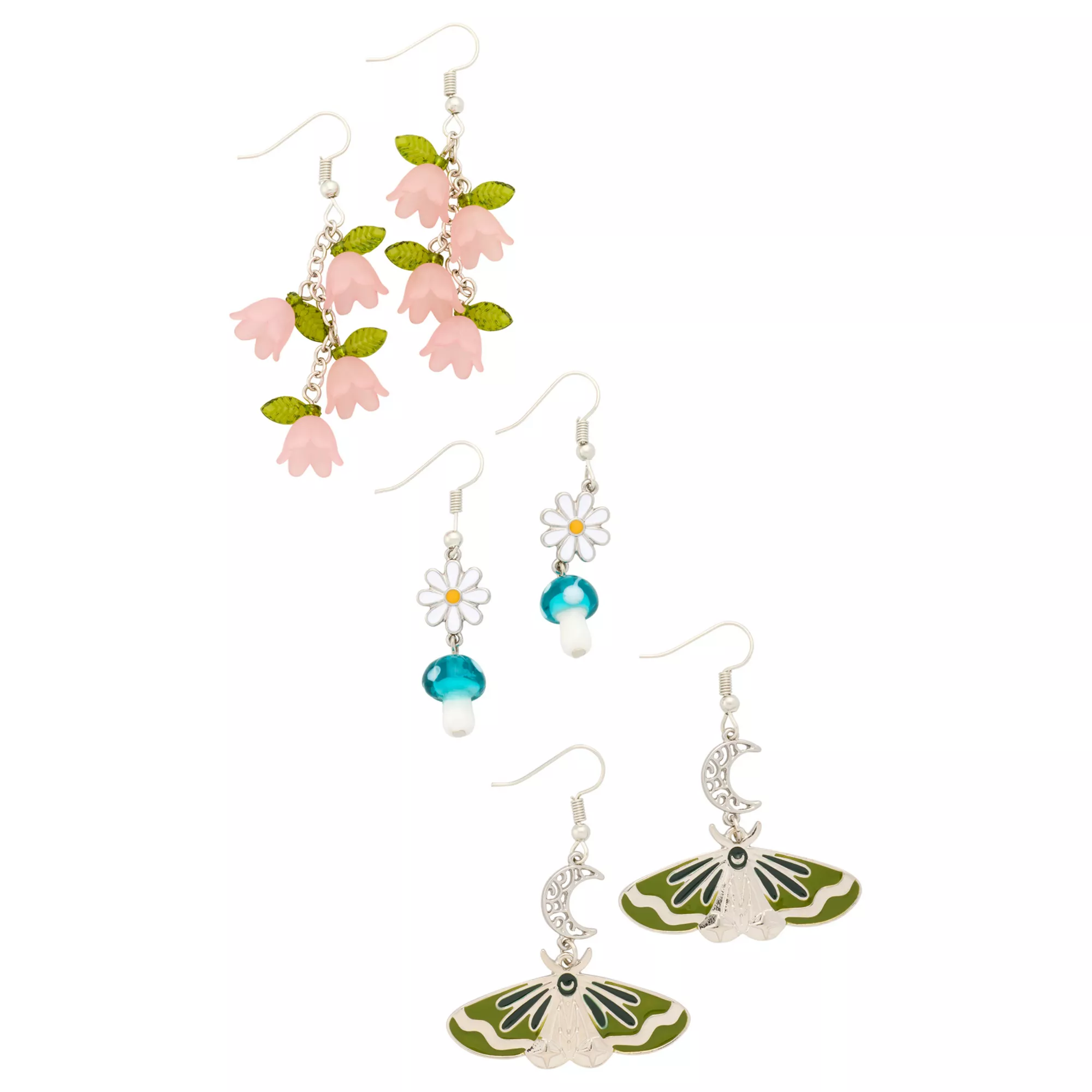 Multi-Pack Flower Mushroom Moth Dangle Earrings - 3 Pair at Spencer's