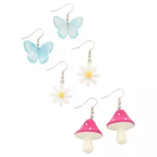 Multi-Pack Butterfly, Daisy, and Mushroom Dangle Earrings - 3 Pack at Spencer's