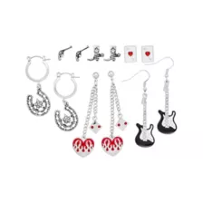 Multi-Pack Guitar Hearts Horseshoe Stud and Dangle Earrings - 6 Pair at Spencer's