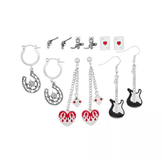 Multi-Pack Guitar Hearts Horseshoe Stud and Dangle Earrings - 6 Pair at Spencer's