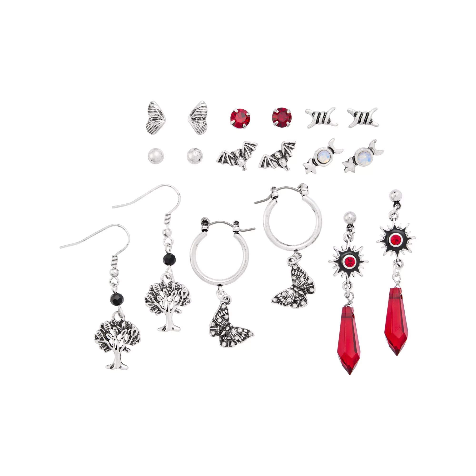 Multi-Pack Crystal Sun Tree Assorted Earrings - 9 Pack at Spencer's