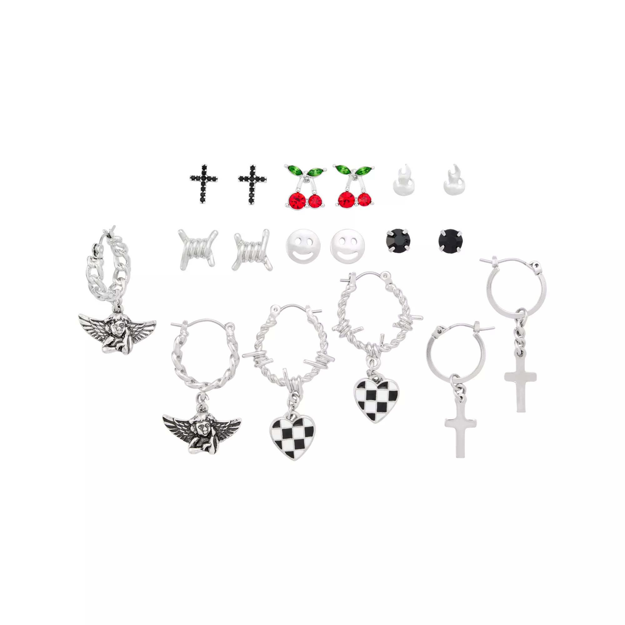 Multi-Pack Cross Angel Heart Assorted Earrings - 9 Pair at Spencer's