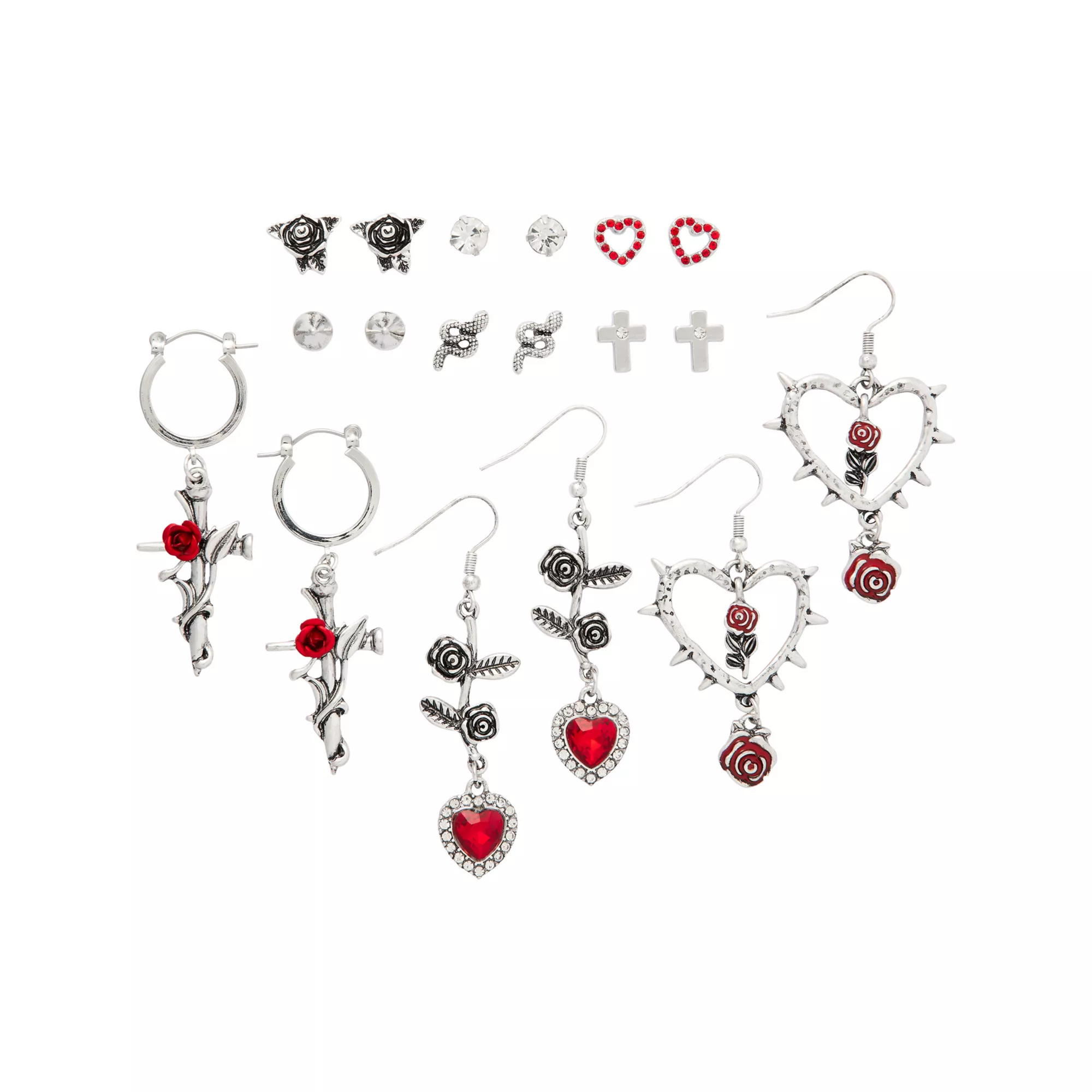 Multi-Pack Rose Thorn Dangle and Stud Earrings - 9 Pair