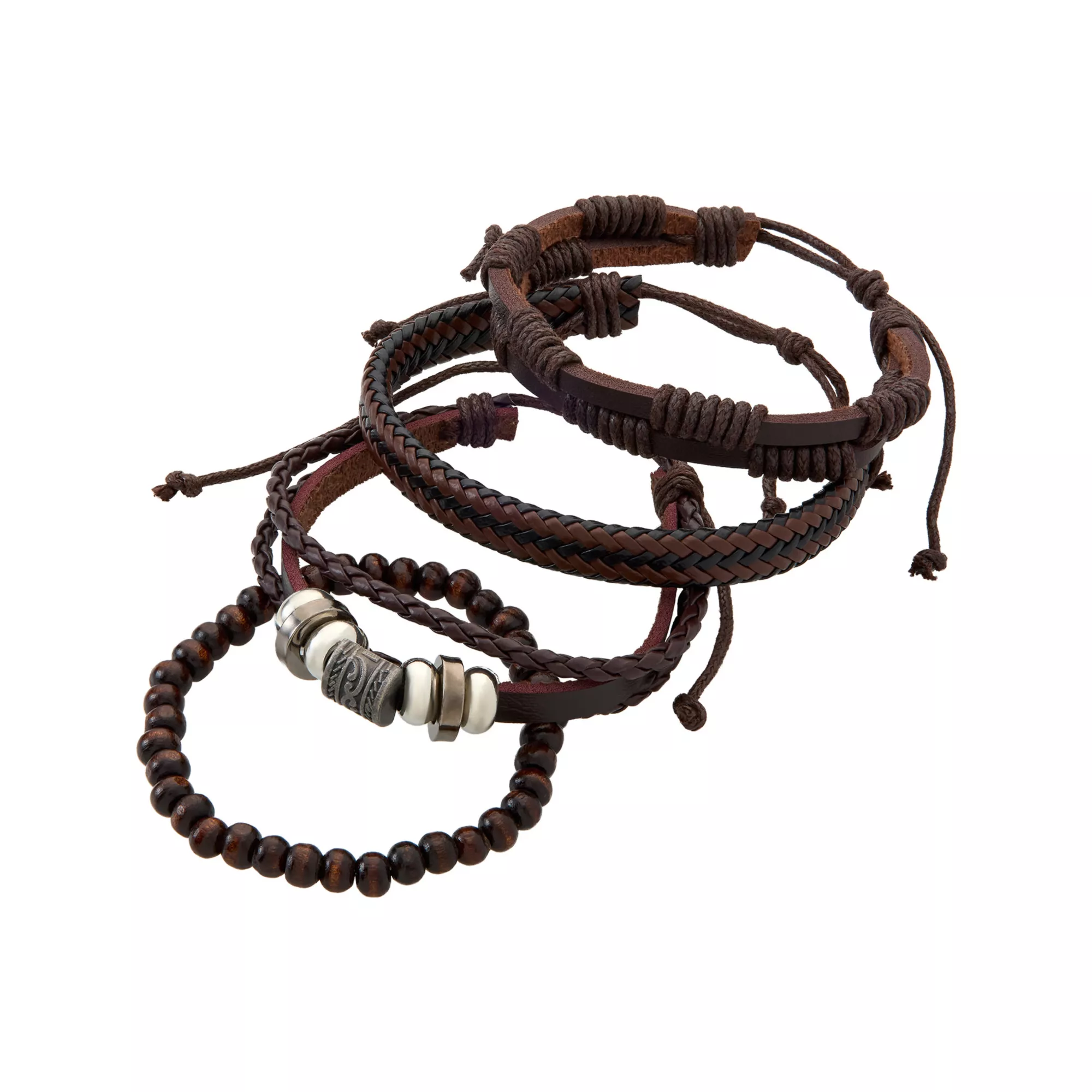 Multi-Pack Beaded Cord Faux Leather Bracelets - 4 Pack